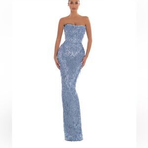 Albina Dyla Elegant Blue Strapless Dress